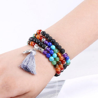 Tree of Life 7 Chakra Black Lava Rock 108 Mala Beads Bracelet-Your Soul Place